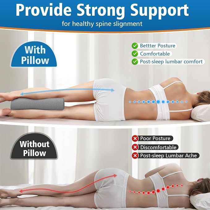 Large Knee Pillow for Side Sleepers, Half Moon Memory Foam Bolster Pillow for Legs, Ergonomic Design Wedge Elevation Pillow for Side & Back Sleeping, Under Knee Support, Foot, Ankle, Lumbar,Gray