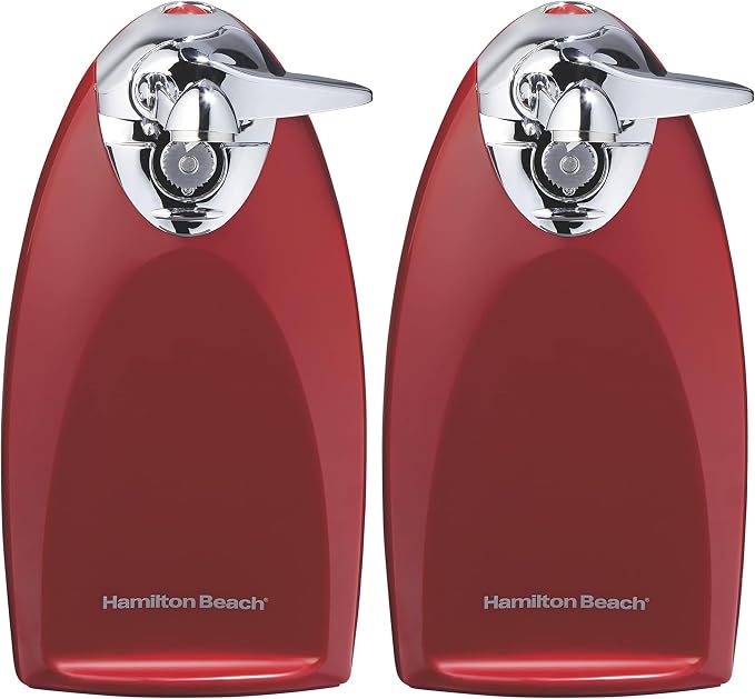 Hamilton Beach Electric Automatic Can Opener with Auto Shutoff,Knife Sharpener,Cord Storage,and SureCut Patented Technology,Extra-Tall,Red,(Pack of 2)
