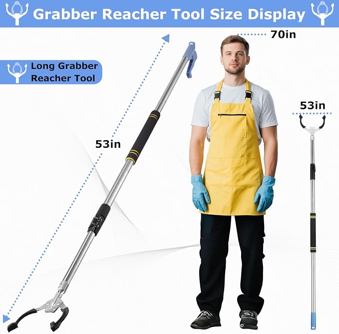 Grabber Reacher Tool Heavy Duty,52.5in Reacher Grabber Pickup Tool Extra Long No Need Bend Trash Picker Upper Grabber Stainless Steels Tube with Sponge Handle for Seaside Garden and Yard