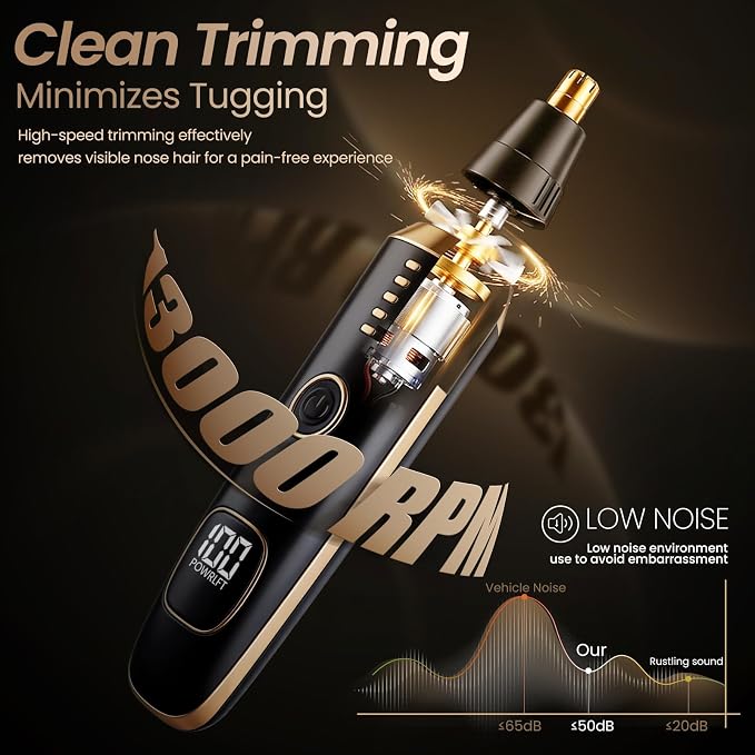 Nose & Ear Hair Trimmer with LED Display for Men and Women, 2026 USB Rechargeable Facial Trimmer Clipper for Easy Cleansing, Portable Painless Grooming Kit,Gift Box Included