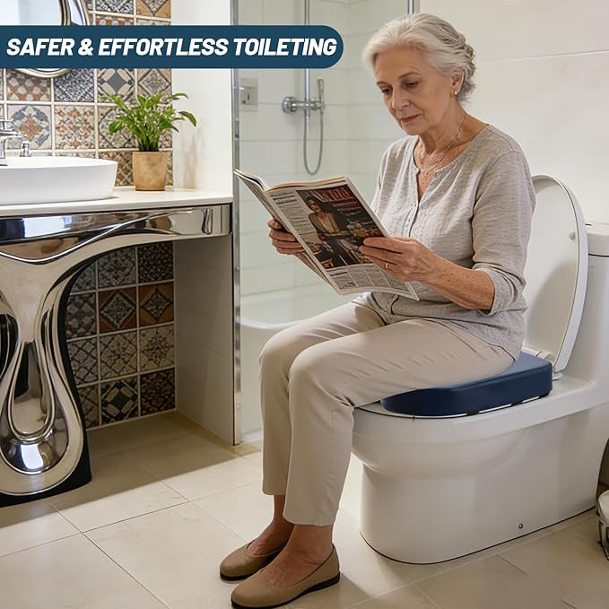3 Inch Toilet Seat Cushion Riser Elevated for Seniors & Handicap, Blue
