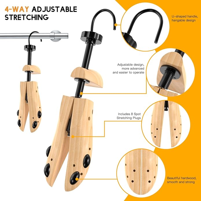 eachway Wooden Shoe Stretcher Men and Women for Wide Feet, Pair Premium of 4-way Shoe Tree Widener Stretch Length & Width