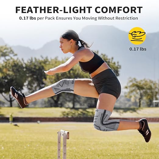 CAMBIVO 2 Pack Knee Brace for Women & Men, Latex Free & Silicone Free Compression Knee Sleeves with Side Stabilizers, Lightweight Knee Support for Arthritis, Meniscus, Walking, Running (Gray, Small)