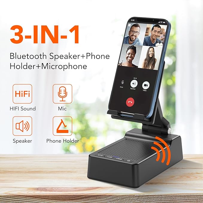 Foldable Phone Stand with Wireless Bluetooth Speaker and Anti-Slip Base, Birthday Gifts for Men/Women, Gadgets for Anniversary Idea Gift, Stocking Stuffers for Beloved