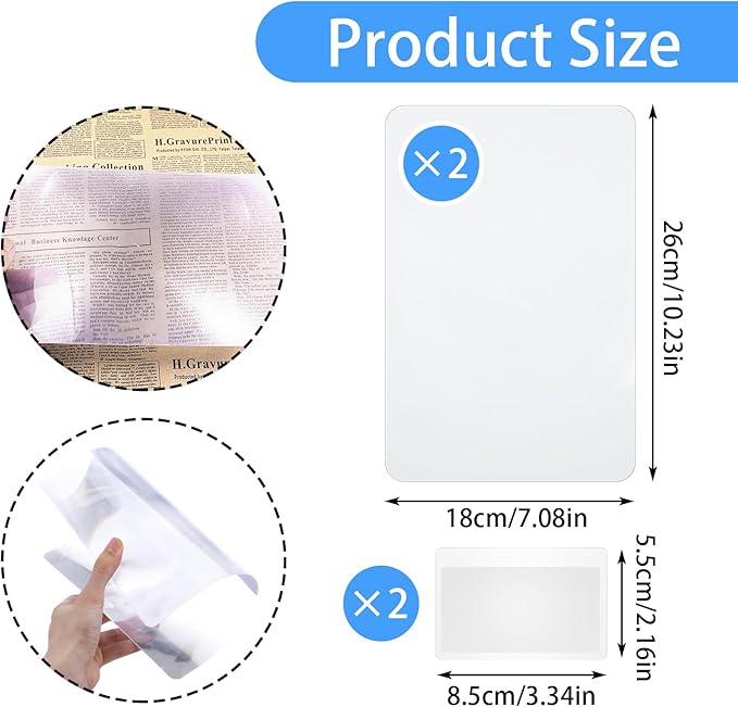4 Pcs Page Magnifying Sheet 3X 5X Clear Lightweight Magnifier Flat Plastic Optical Fresnel Lens Handy Card Size Magnifier Bookmark for Seniors Reading Small Prints People with Low Vision