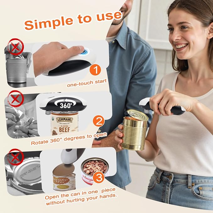 NOTUSIUY Rechargeable Auto Electric Can Opener, Hands-Free Smooth Edge, One-Touch Safe Opener for Seniors, Ideal Kitchen Gift