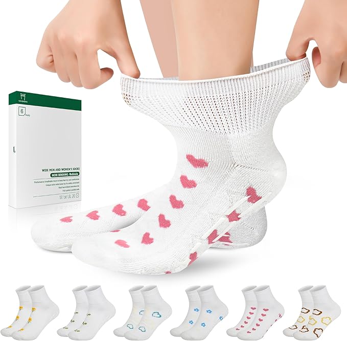 Bulinlulu Bamboo Viscose Diabetic Socks with Grippers for Men Women -6 Pairs Non Binding Ankle Slipper Socks Size 6-9 9-12