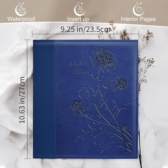 Photo Album 8x10 2 Packs Clear Pages Pockets Leathe Cover Slip Slide in Photo Album Each Holds 100 Vertical 8x10 Photos Picture Book for Wedding Family (Blue)