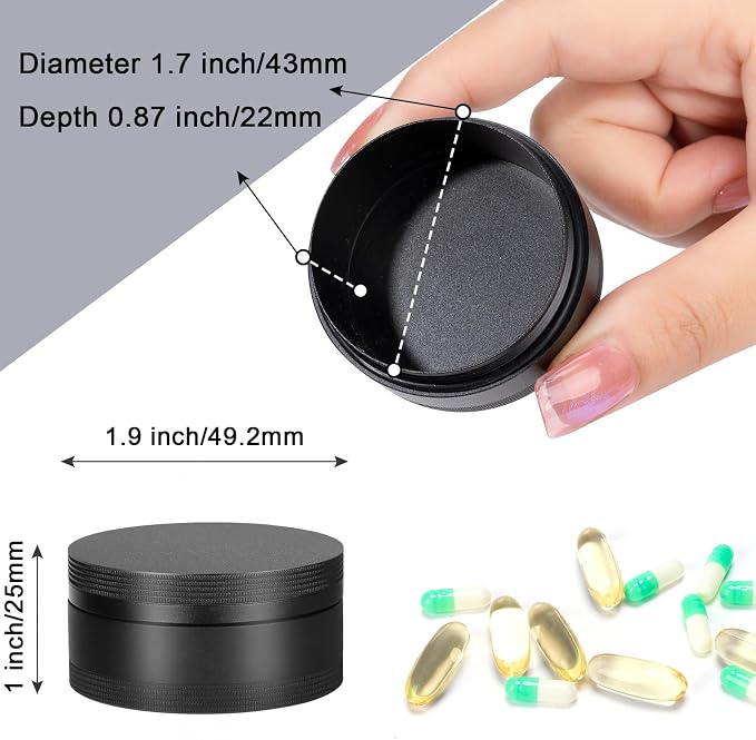 Portable Pill Case Pill Box Daily - Waterproof Single Metal Pill Organizer for Pocket Purse, Aluminium Alloy Round Daily Medicine Container to Hold Vitamins, Fish Oil Medium Size