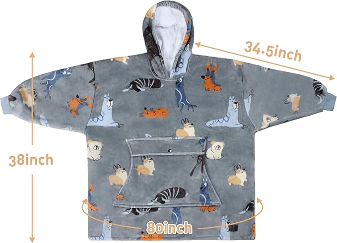 Catalonia Oversized Blanket Hoodie Sweatshirt, Wearable Sherpa Lounging Pullover for Adults Women Men