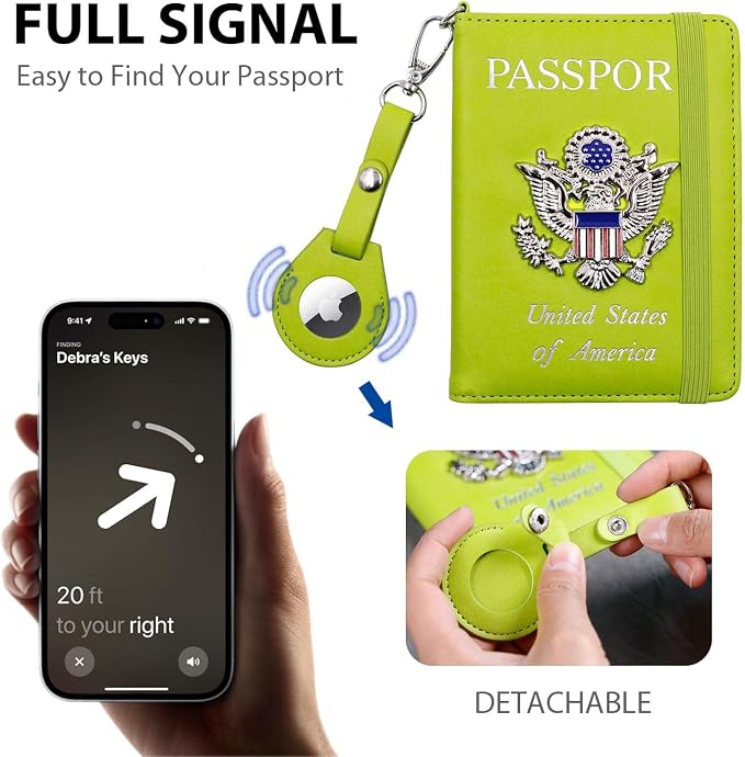 Cnycmy Passport Holder with Airtag slot,Passport-Wallet-Holder for Women,for Family, Rfid Passport Book Card Slot Waterproof, passport holder for travel (grass green1)