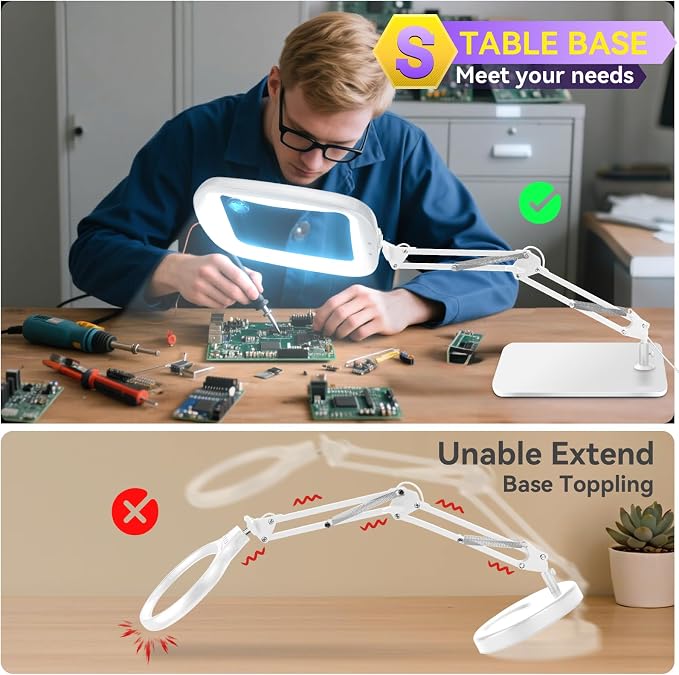 10X 30X Extra Large Magnifying Glass with Light and Stand 7-inch | 5 Color Modes Dimmable,Lighted Magnifier,Rectangle Hands-Free Magnifying Glass Desk Lamp for Reading Craft Close Work LB