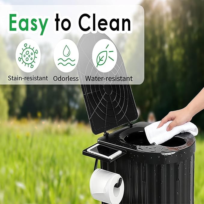 UOPBYEA Portable Camping Toilet for Adults With Leak-Proof Bags & Urine Gel | Washable, With Comfortable Cushion, 12-Inch Extra Wide Seat for Camping, Tent, Outdoor, Travel, RV, Beach, Truck Driver, Boat