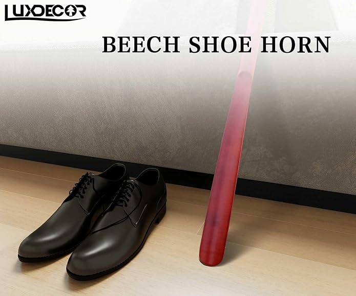 Luxdecor 2 Pack Long Handle Wood Shoe Horn for Men 24in Wooden Shoe Horn Long Handled for Seinors Women Kids Wood Shoe Helper