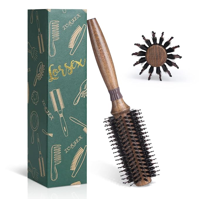 Round Brush for Blow Drying, LORSEX Boar Bristle Hair brush for Women Men, Round Hairbrush for Add Shine/Volume, Minimize Damage (2.2 Inch)