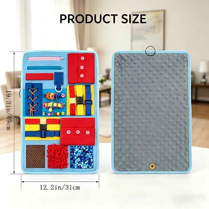 Fidget Blanket for Adults with Dementia Alzheimer's, 8-in-1 Sensory Motor Aids, Busy Blanket for Autism Anxiety, Calming Therapeutic Tool, Fine Motor Activity Mat, Washable Portable