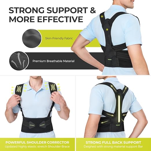 SHAPERKY Posture Corrector for Women and Men, Adjustable Upper Back Brace for Posture Hunchback Support and Providing Pain Relief from Neck, Shoulder, and Upper Back (1, Small/M)