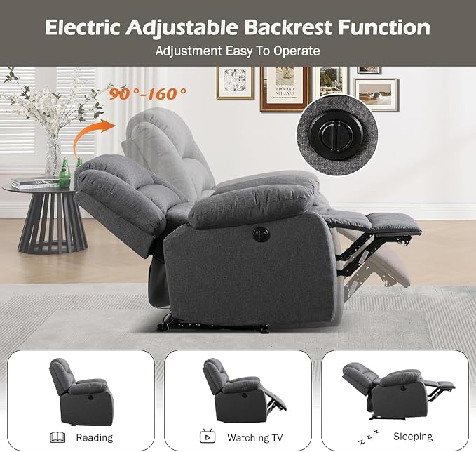 Power Recliner Chair for Adults Set of 2, Oversized Electric Recliner with Soft Cushion and Back, Upholstered Soft Fabric Reclining Chair for Living Room, Bedroom, Grey