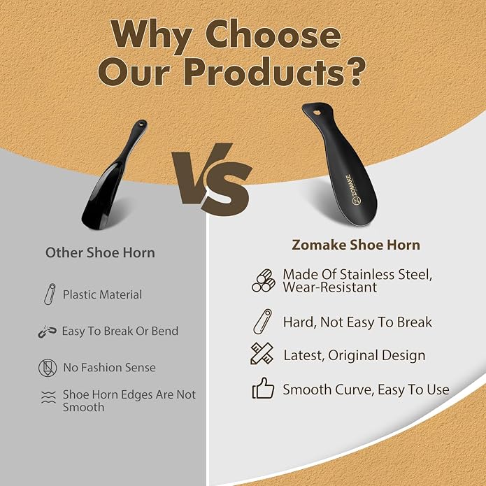 ZOMAKE Metal Shoe Horn, Small Travel Shoehorn for Men Women Kids 7.5''&3.9" | 3 Pack Stainless Steel Portable Shoe Spoon Helper, Compact Travel Size, Built-In Hang Hole, Smooth Rounded Curve, Shoe Care