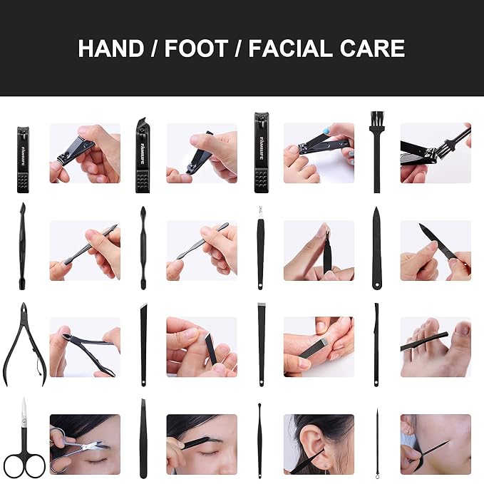 FAMILIFE Gifts for Men, Manicure Set Clippers Manicure Kit Nail Clipper Sets 16pcs Mens Grooming Kits Professional Stainless Steel Nail Kit Brown Leather Case Travel Kits