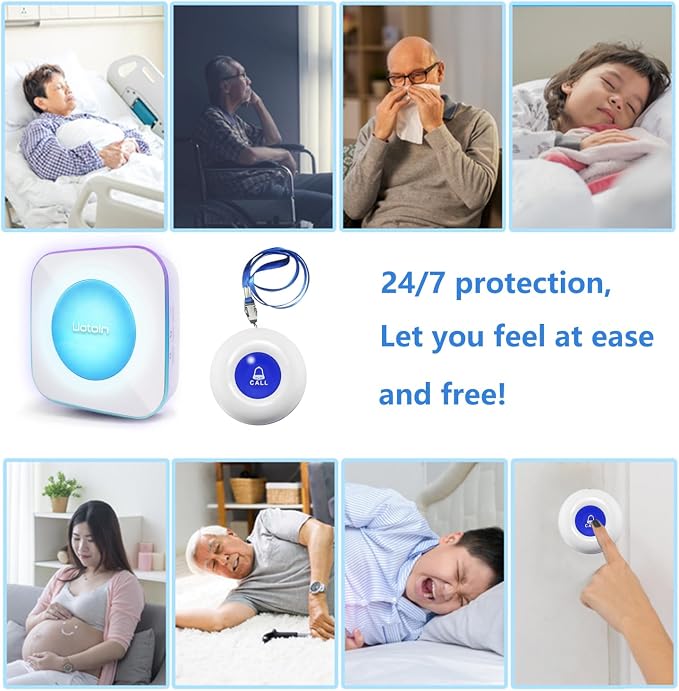 Caregiver Pager Wireless Call Button Call Bell Emergency Button Call Light System for Elderly/Patients/Home Nurse Alert System 3 Call Button 2Plugin Receivers (600+ft Operating Range)
