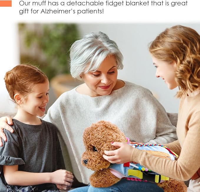 Fidget Blanket for Elderly, Fidget Sensory Blanket for Seniors with Alzheimer’s, Dementia Products for Elderly, Sensory Fidget Blanket, Teddy Dog Fidget for Adults with Dementia