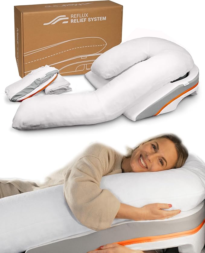 MedCline Reflux Relief System Bundle, Bed Wedge Pillow for Acid Reflux and GERD Relief with Therapeutic Body Pillow, Insert, and Extra Covers, Comfortable Sleep Position, Large for 6'0" or Taller