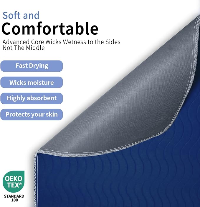 Accompagner Incontinence Bed Pads Washable Waterproof, Ultra-Absorbent Reusable Underpads for Diaper Changing, Nursing, Bedridden, Adults, Seniors, Kids and Dogs (Navy, 36"x54"(Pack of 4))