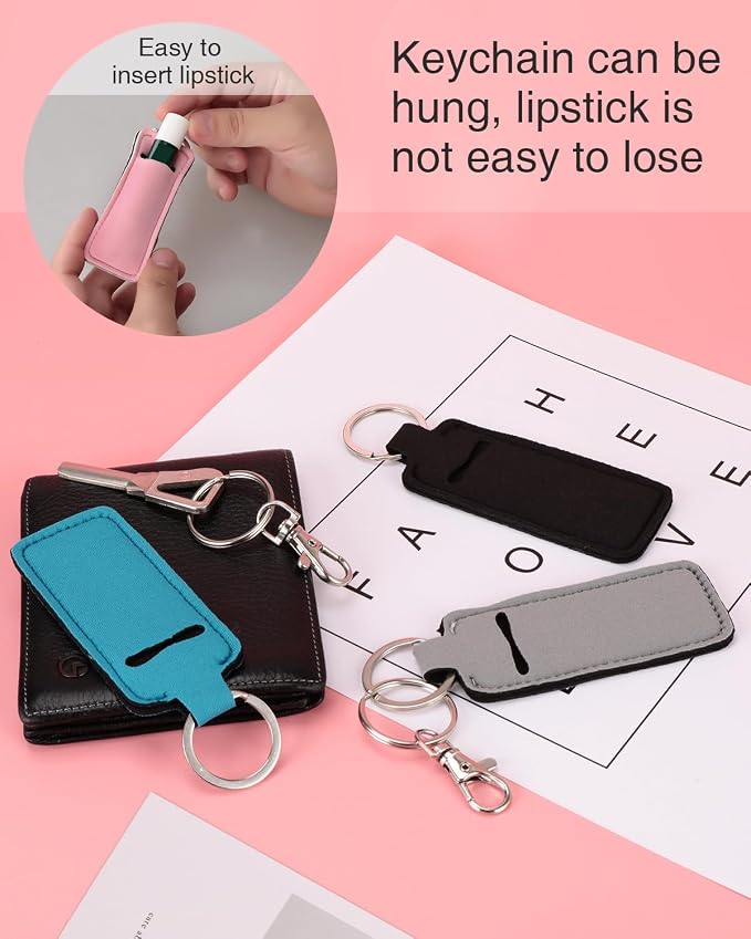 Meiiy Chapstick Holder Keychain Lip Balm Holder Lipstick Sleeve Pouch Lip Gloss Holder Stocking Stuffers Gift for Women