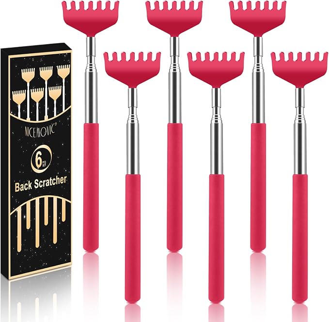 6 Pack Back Scratcher, Stocking Stuffers for Women Men Teen Girls | Prizes for Adults, Birthday Gag Bulk Small Christmas Gift, Mothers Fathers Day Dad Gifts, Easter Basket Stuffers (Red)