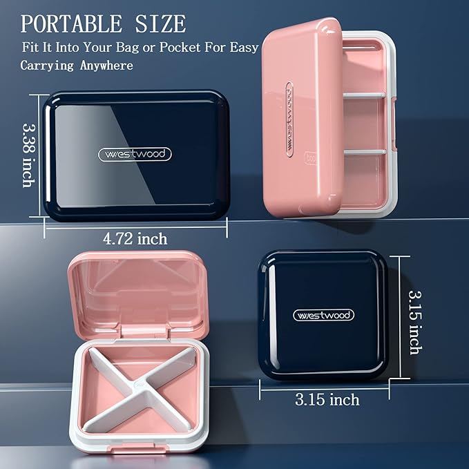 DUBSTAR Travel Pill Organizer Moisture Waterproof Small Pill Box for Pocket Purse 4+6 Compartments Portable Pill Case Medicine Vitamin Holder Container,Black