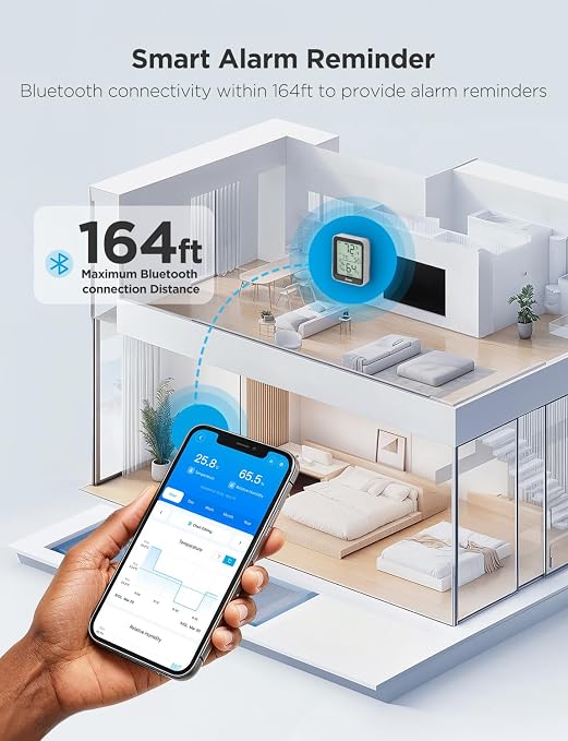 Govee Indoor Hygrometer Thermometer H5075 with Bluetooth App Control | Room Temperature Humidity Meter, 164ft Remote Monitor, Smart Alerts, 2 Years Data Storage Export, for Bedroom Wine Cellar