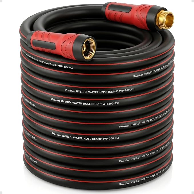 Garden Hose 100ft x 5/8", NON-EXPANDABLE Heavy Duty Premium Flexible Hose | No Kink, Leakproof, Lightweight Hybrid Water Hose with Male to Female Fittings for Household&Backyard