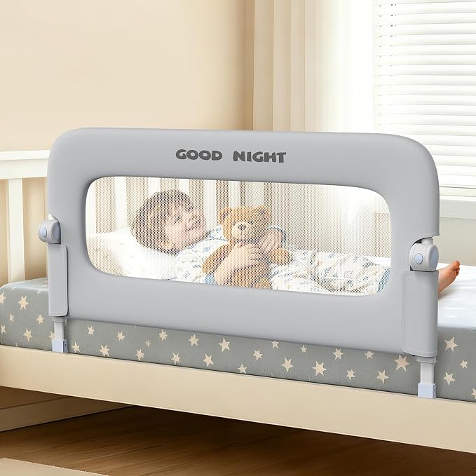 Bed Rail for Toddlers, 47 Inch Toddler Bed Rails, Bed Rail for Baby(Grey) | Adjustable Heights, Folding up Portable, Safe Metal Frame, For Baby, For Crib, Twin, Bunk, Full Size, Queen & King Bed