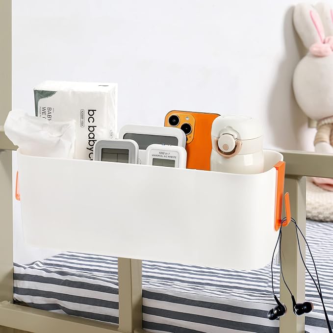 Yopay 2 Pack Bedside Caddy Organizer, Plastic Bunk Bed Shelf, Dorm Bedside Holder, Multi Storage Pocket Holder for Kids Loft Bed Rail Rv Bathroom College with Hook