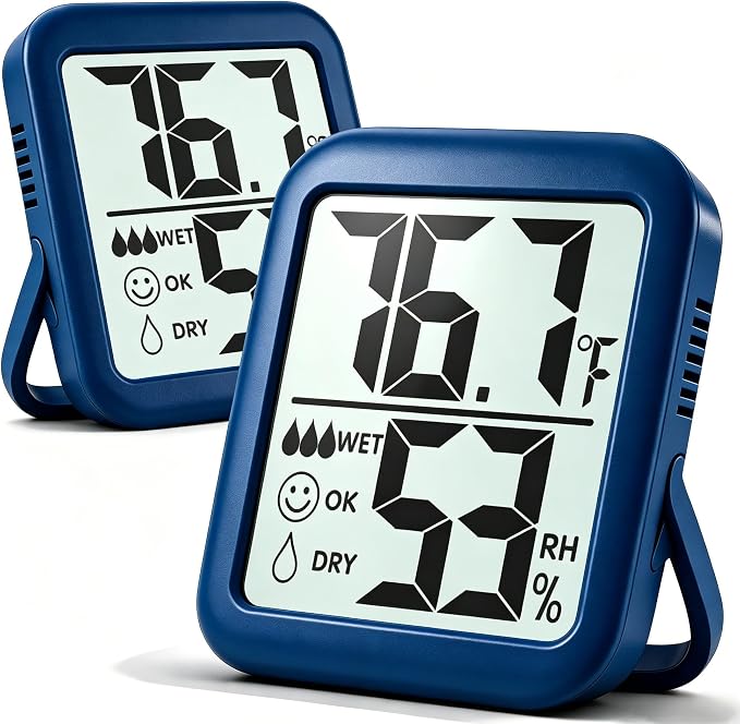 2 Pack Room Thermometer Indoor Hygrometer | Monitor Temperature & Humidity, Accurate, Fast Read, Easy To View, Magnetic/Kickstand/Hanging, ℉/℃, w/ Battery, Compact