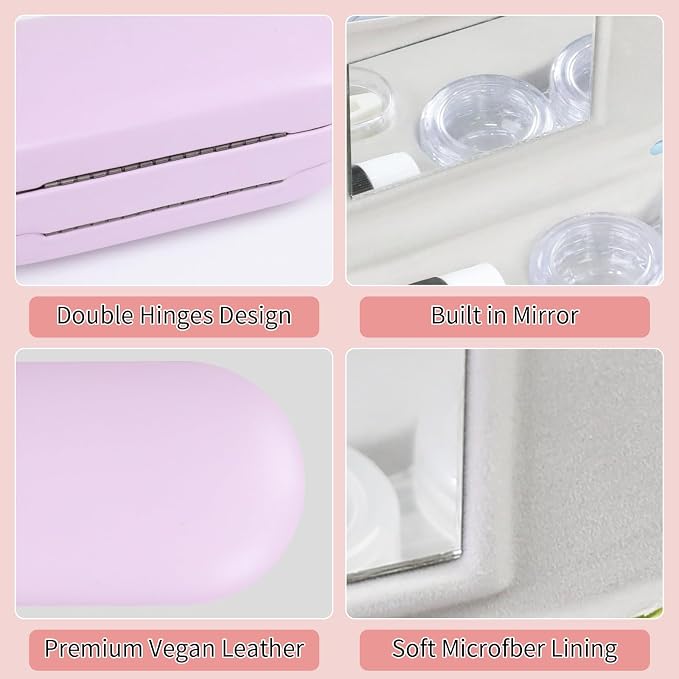 2 in 1 Contact Lens Case and Eyeglasses Case for Women Men Kids, Double Sided Hard Shell Portable Glasses Travel Holder with Built-in Mirror, Contact Lens Box (Purple)