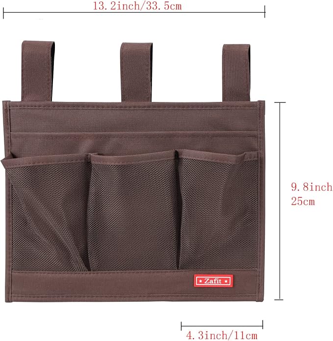 Zafit Hanging Bedside Caddy, Bedside Storage Organizer for Magazine, Phone, Remote control (Classic4 Pockets-Coffee)