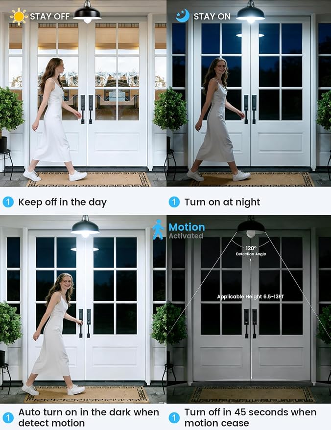 Motion Sensor Light Bulbs, E26 Dusk to Dawn Activated Security | Auto On/Off, Energy-Efficient, for Indoor Outdoor Lighting, Front Door Garage Basement Storage Closet, 120V, 5000K 2Pack