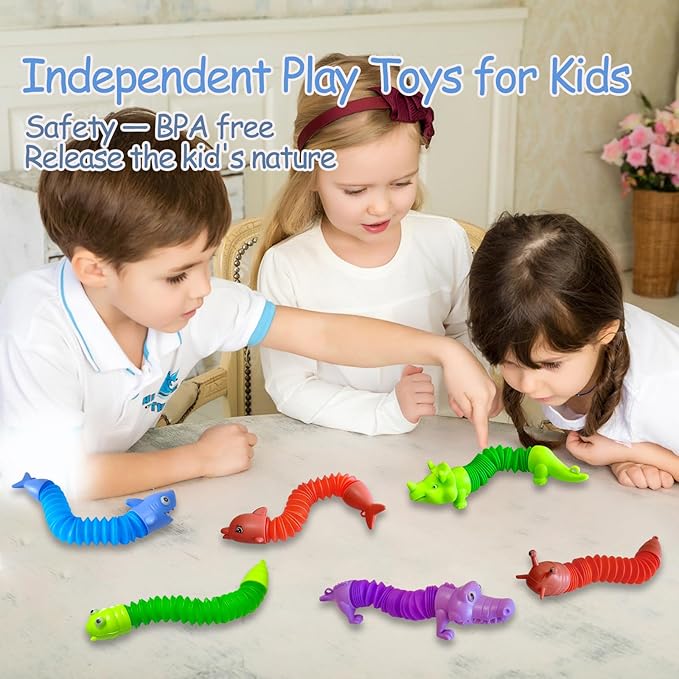 Pop Tubes Fidget Toys 24 Pcs,Party Favors Supplies Birthday Gifts for Kids Adults,Christmas Stocking Goodie Bag Stuffers,Sensory Toys for Anxiety ADHD Stress Relief,Treasure Box Toys Classroom Prizes