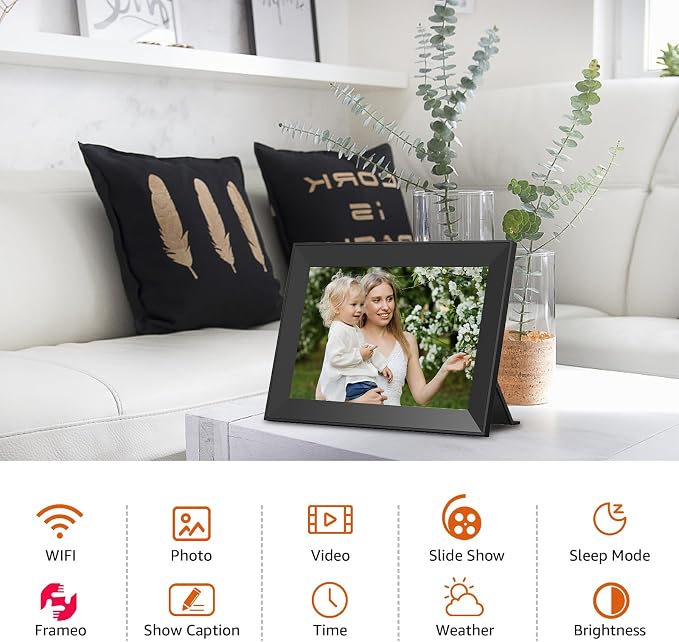 FRAMEO Digital Picture Frame WiFi 10.1 inch Digital Photo Frame Auto-Rotate | Slideshow Electronic Picture Frame HD IPS Touch Screen,Great, Easy to Set up and use Share Photos/Videos Best Gift