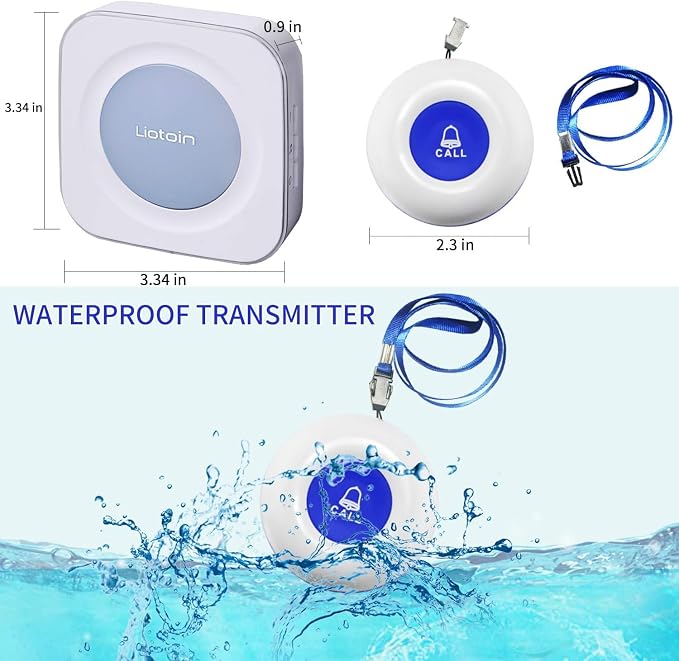Caregiver Pager Wireless Call Button Call Bell Emergency Button Call Light System for Elderly/Patients/Home Nurse Alert System 3 Call Button 2Plugin Receivers (600+ft Operating Range)