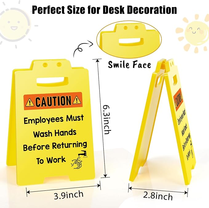 MBL Warning Sign for Wash Hands - Small Mini Desktop Reminder Signs White Elephant Stocking Stuffers Christmas Xmas Holiday Gifts for Office Business Restaurant Salons Hotel Motel Rest Stops