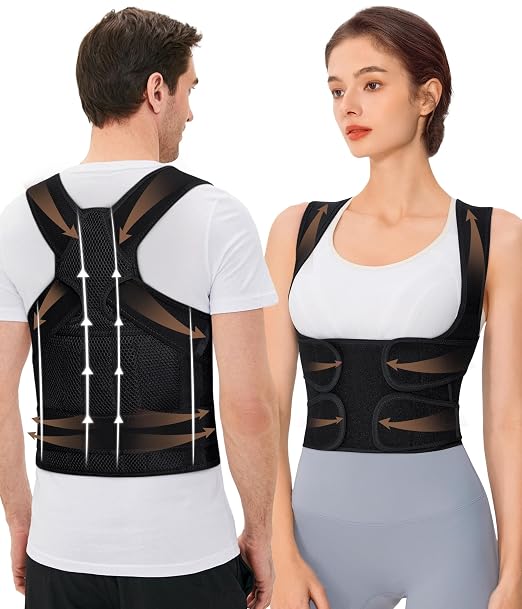 URSEXYLY Back Brace Posture Corrector for Women and Men, Breathable Shoulder Brace, Upper and Lower Back Pain Relief, Adjustable Full Back Support(X-Large,Black)