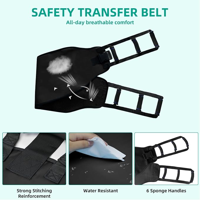 Transfer Sling, Gait Belt Transfer Belt with Padded Handles for Patient Lift Assist & Mobility Standing - Safely Move Elderly and Disabled from Bed and Wheelchair