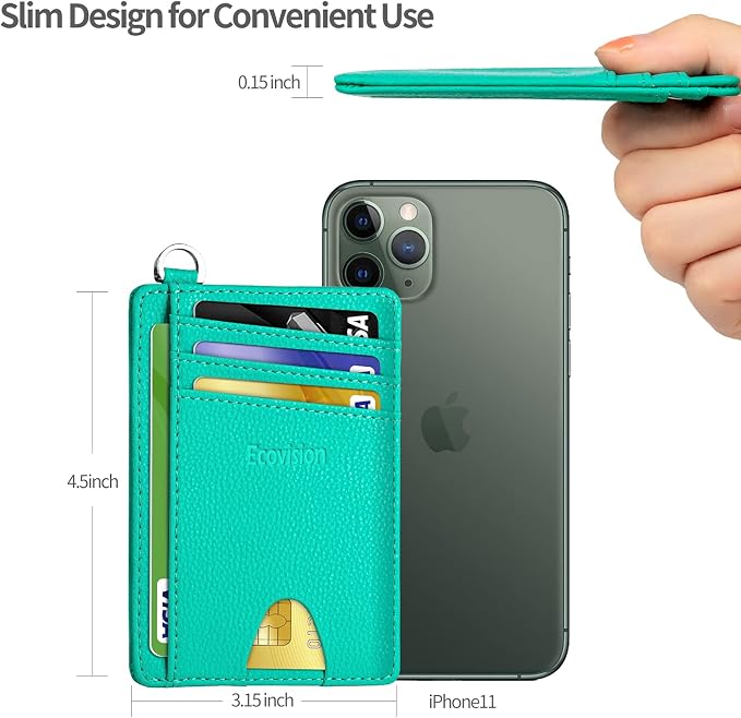 Slim Minimalist Front Pocket Wallet, RFID Blocking Credit Card Holder Wallet with Detachable D-Shackle for Men Women