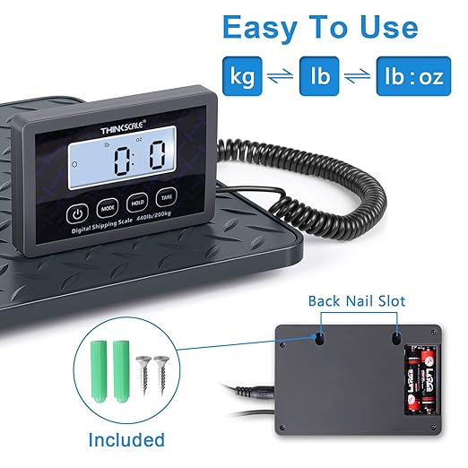 THINKSCALE Shipping Scale 440lb, 10g High Accuracy Postal Scale Packages, Integrated One-Piece Platform, Small Business & Warehouse, Battery & AC Adapter Included