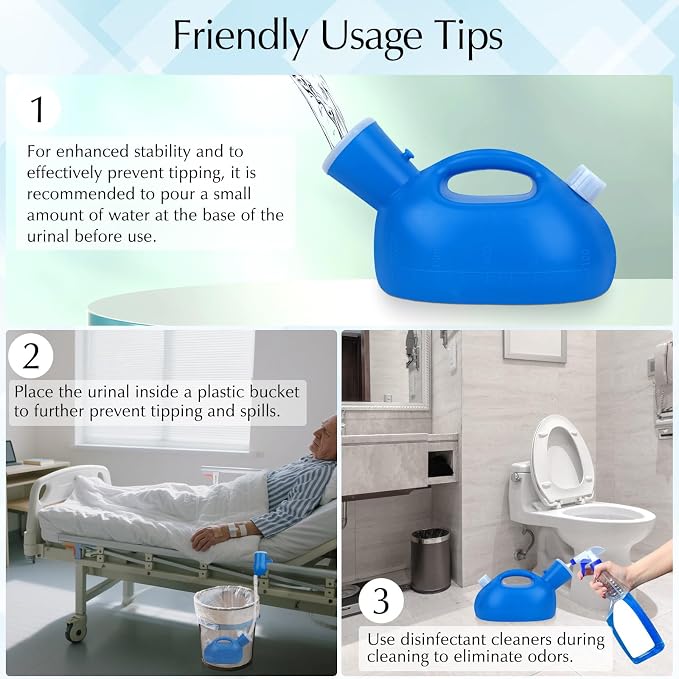 Portable Urinals for Men Spill Proof, OOCOME Upgrade Male Urinal Bottle Spill Proof for Seniors, Bedside Urinal with Soft Funnel & Long Hose, for Hospital Wheelchair Bedridden Car and Travel Use