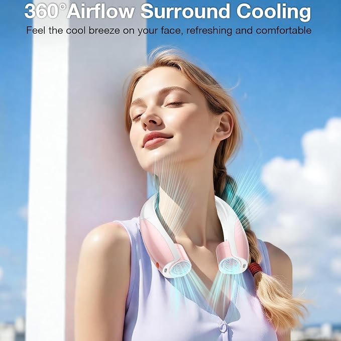 Portable Neck Fan, 6 Speeds Rechargeable Personal Fan with AI Chips, Hands-Free 360° Faster Cooling Wearable Fan, Ultra Quiet for Home, Office, Travel, Indoor, Outdoor - Pink