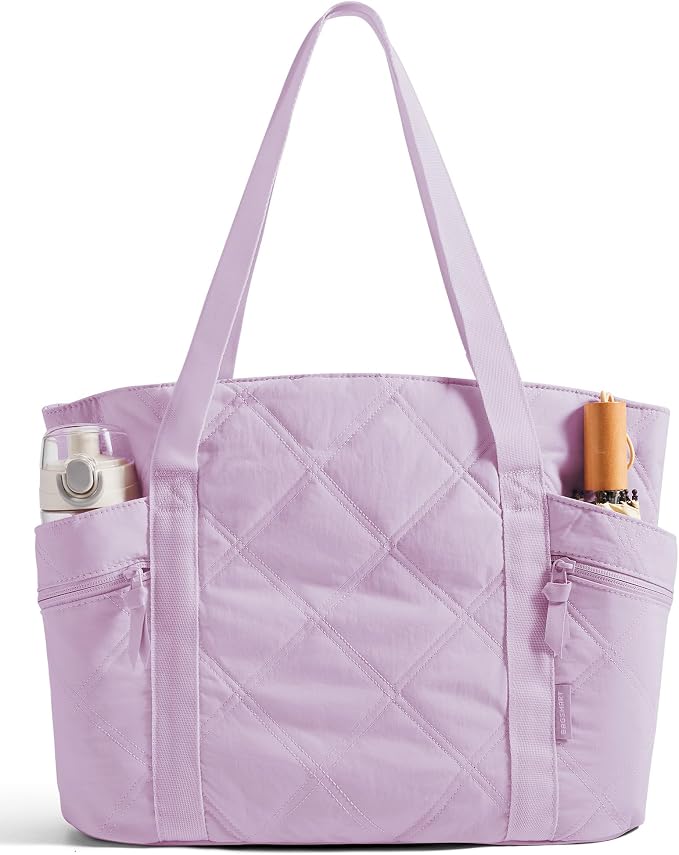 BAGSMART Crush Tote Bag for Women, 20L Puffer Work Tote with Zipper | Quilted Nurse Hospital Bag For Travel College Gym